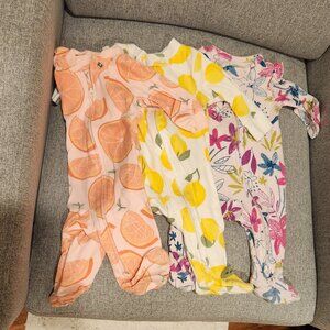 3x Carter's double fruit and floral zipper footed pajamas